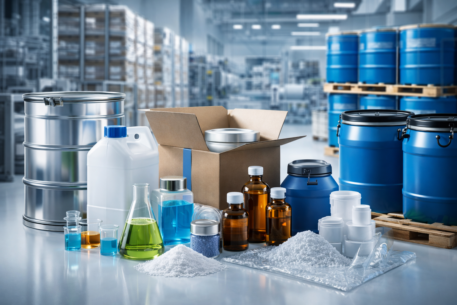 componentes de embalaje en almacén industrial